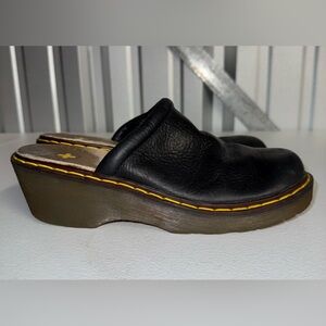 Y2K Dr. Martens Docs Black Leather Clogs Mules Slip On Wedge Shoes Size 7 US